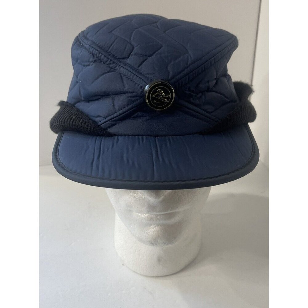 Vintage Downhill Skier Ear Flap Blue Quilted Hat Haband Mens Large - Picture 6 of 10